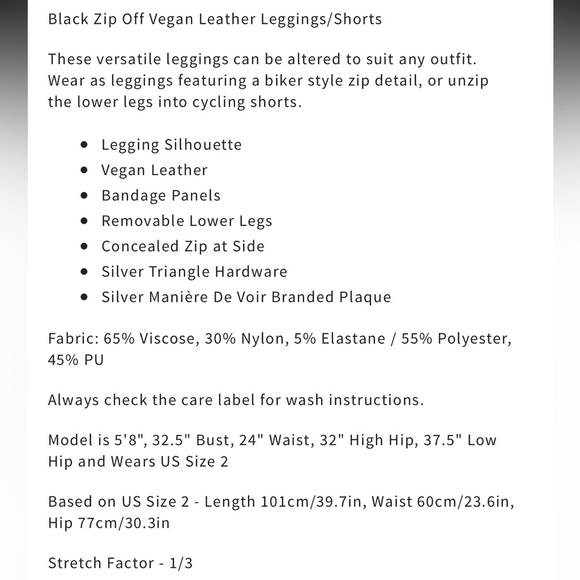 NWT MANIÈRE DE VOIR Vegan Leather Zip Off Leggings to Shorts - Picture 16 of 16